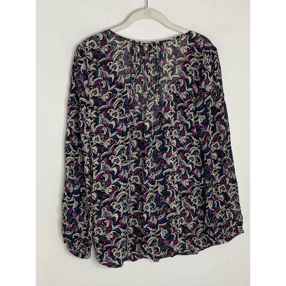 Joie Paisley 100% Silk Women’s Tassel Tie Keyhole Sheer Peasant Top Blouse Sz M - Picture 5 of 6